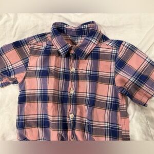 Pink and Blue Plaid Short Sleeve Button Down Shirt
